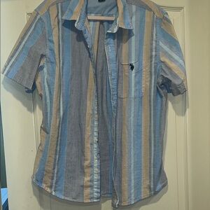 Men's U.S. Polo Assn. Blue and Tan Striped Button-Up Shirt